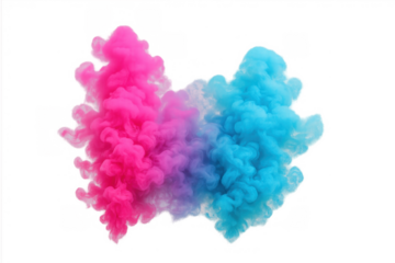Pink and blue smoke clouds mixing, creating vibrant abstract color splash for gender reveal or party background