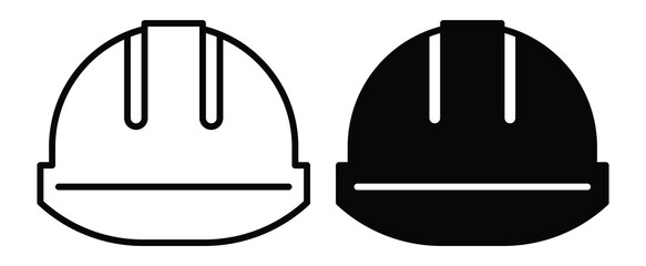 Black and White Construction Hard Hat Icons for Safety and Industry Use