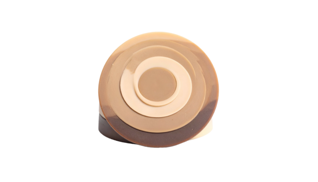 Circular cosmetic product with concentric rings of varying light and dark neutral shades