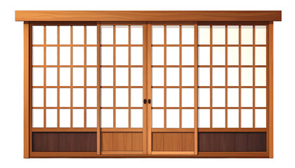 Wooden Japanese sliding doors with white paper panels, traditional architecture
