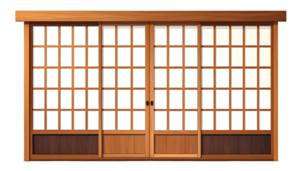 Wooden Japanese sliding doors with white paper panels, traditional architecture