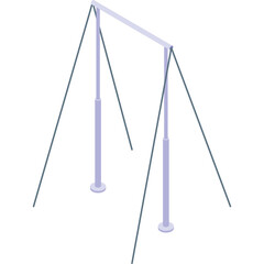 Gymnastics horizontal bar with light purple uprights and gray cables on a white background isometric view