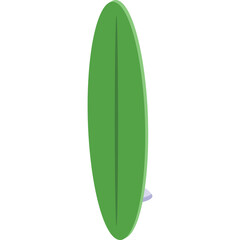 Green Surfboard Object For Travel And Ocean Sports With Purple Fins On Transparent Background Isolated