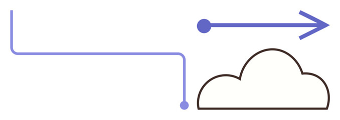 Single cloud graphic with a connected path and forward-facing arrow. Ideal for technology, data transfer, innovation, connectivity, cloud computing, progress, workflow. A clean simple flat metaphor