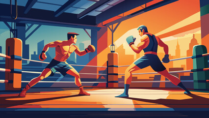 Two Boxers Sparring in Boxing Ring