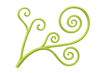 Green vine tendril growing in spiral pattern, offering organic natural decoration with a transparent background