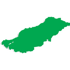 Green Silhouette Of The Island Of Taiwan With A Drop Shadow On A White Background