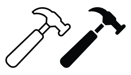 Black and White Illustration of a Hammer in Two Different Styles