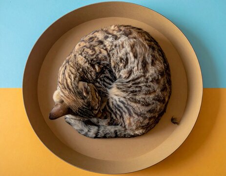 Tiny Cat in Corner on Solid WGSN Color &mdash; Shadowless Flat Lay with Massive Copy Space