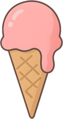 Ice cream cone icon with melting pink scoop transparent background alpha channel pastel summer dessert clipart isolated PNG for branding social media and web design