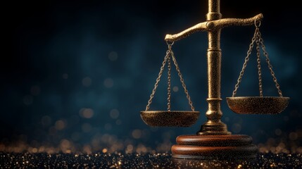 Balanced Justice Scales on dark background