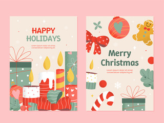 Merry Christmas and Happy New Year, greeting card, party invitation card