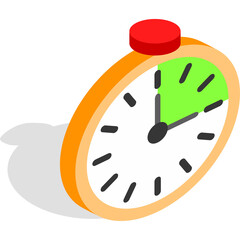 Orange Stopwatch Icon With Red Button And Green Time Segment On White Background Illustrating Time Management Or Countdown In Isometric Style