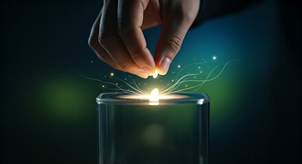 Compounding effect concept. A hand plants a small light seed, which grows exponentially over time as its returns are reinvested.