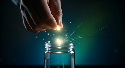 Compounding effect concept. A hand plants a small light seed, which grows exponentially over time as its returns are reinvested.