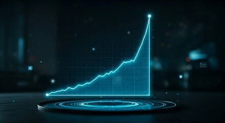 Technological singularity concept. A holographic line graph of technological progress becomes a vertical line, representing uncontrollable, accelerated growth.