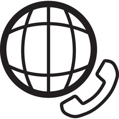 Naklejka premium Outline Icon of a Globe with a Telephone Handset Symbol Vector Graphic Representing Global Communication and Connectivity