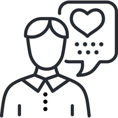 Outline Icon Of A Person With A Heart Symbol In A Speech Bubble Representing Love Or Appreciation In A Simple Black And White Design