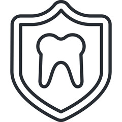 Outline Icon of a Tooth Inside a Shield symbolizing Dental Protection and Health Against Cavities and Decay on a Transparent Background