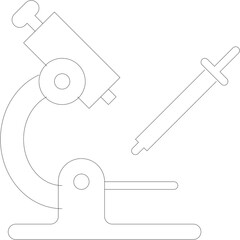 Outline of a Microscope with a Syringe on a Transparent Background Representing Scientific Research and Medical Discovery