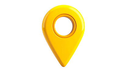 A glossy, yellow location marker with a shadow sits centered on a black background