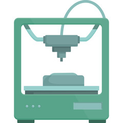 Green 3D Printer Device with Blue Accent and Minimalist Design on Transparent Background