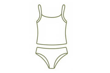 Bikini outline vector illustration. Women's two-piece swimsuit drawing, simple female fashion clothing swimwear design, transparent background