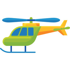 Green and Yellow Helicopter With Blue Rotors and Tail Rotor on Transparent Background