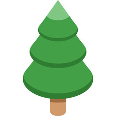 Green Christmas Tree Icon with Brown Trunk in Isometric View Against White Background