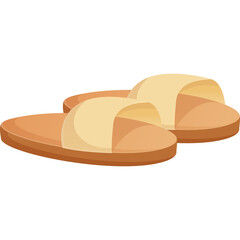 Pair of Beige and Tan Open Toe Slippers with Flat Soles on a Transparent Background