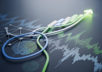Abstract Digital Growth Concept with Data Network and Upward Arrow