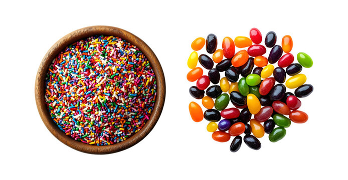 Colorful Sprinkles and Jelly Beans on Transparent Background