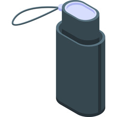 Gray USB Flash Drive with Blue Cap and Hanging Lanyard in Isometric Perspective