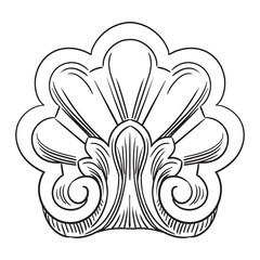 Ornate engraved baroque design element seashell vector