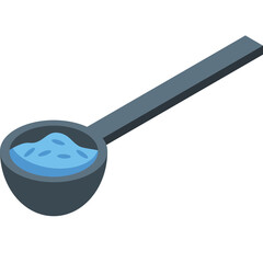 Gray Measuring Spoon Filled With Blue Granules Against A White Background Isolated Isometric View