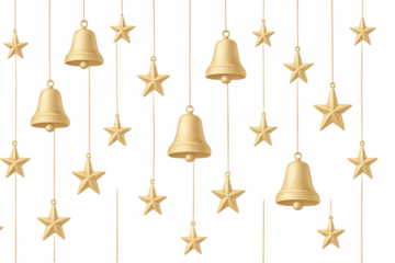 Golden bells and stars hanging as christmas decoration