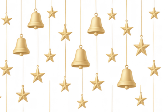 Golden bells and stars hanging as christmas decoration