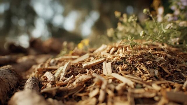 Medium shot focusing on natural microbial bedding enhancement using organic materials emphasizing ecofriendly and sustainable health benefits.