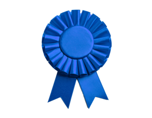 Blue ribbon rosette isolated on a transparent background.