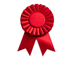 Red ribbon rosette isolated on a transparent background.