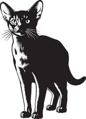 Striking black cat silhouette elegant feline standing profile detailed features whiskers ears graceful pet animal art