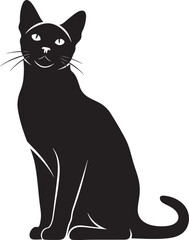 Elegant siamese cat silhouette sitting gracefully with alert eyes and curled tail representing feline beauty and mystery