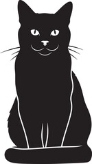 Sleek black cat silhouette sitting elegantly full body front view simple graphic art for any design project