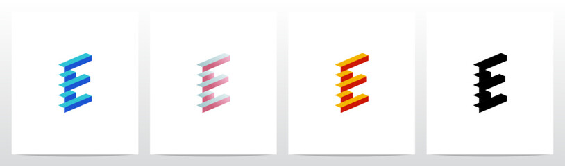 Block Stairs Rectangle 3D shape Letter Initial Logo Design E