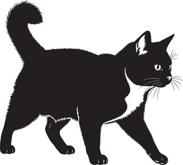 Sleek black cat silhouette walking gracefully with white chest accent majestic feline profile elegant domestic pet animal
