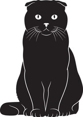Charming scottish fold cat silhouette full body sitting pose simple minimalist animal graphic design element for pet lovers