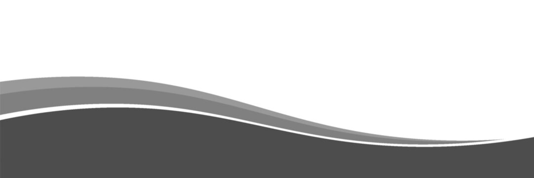 Minimalist black and gray wave vector design with smooth flowing curves at the bottom, transitioning into a clean white background. vector Eps 10