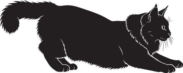 Elegant feline silhouette cat stretching pet design graphic element domestic animal outline creature cute kitten pounce kitty playful shadow