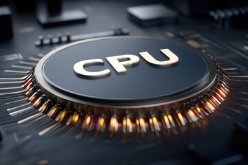 Close-up view of a modern CPU highlighting intricate circuitry and glowing elements emphasizing technology innovation and digital efficiency showcasing the forefront of computational design and