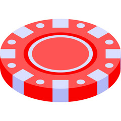 Red And Blue Casino Chip With A White Center Ring And Outer Edge Details And A Subtle Shadow On A White Background